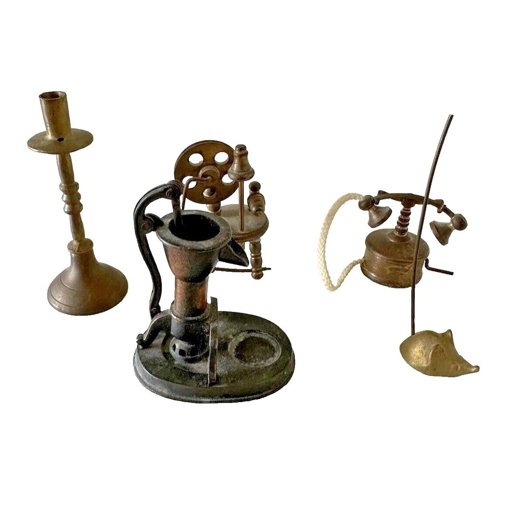 Brass Dollhouse Mini Spindle Telephone Mouse Water Pump Spinning Wheel‎ Metal 5